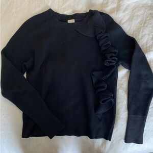 a new day Black Ruffle-Trim Crewneck Sweater